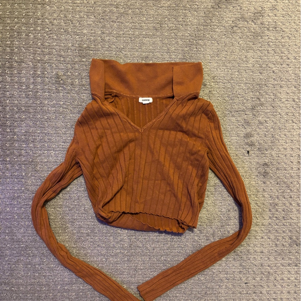Garage Cinnamon Ribbed Collared Top